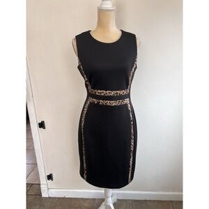 Calvin Klein Women's Sleeveless Knee-Length Leopard Print Sheath Dress Size 10